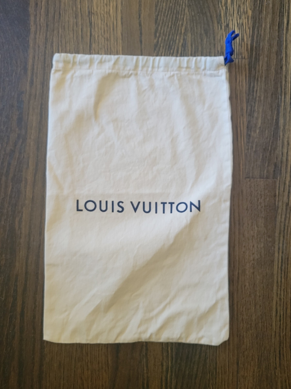Authentic Louis Vuitton Drawstring Dust Bag Cream Canvas Blue Logo